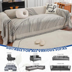 VClife XXL Sofa Cover Chenille Couch Cover for 3 Cushion Couch Sofa, Modern Beige Gray Striped Couch Covers for Kids Washable Sectional Sofa Protector with Tassel 71"X150"