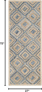 SAFAVIEH Cape Cod Collection Runner Rug - 2'3" x 6', Natural & Blue, Handmade Flat Weave Diamond Braided Jute & Denim, Ideal for High Traffic Areas in Living Room, Bedroom (CAP354A)
