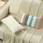 FUTEI Teal Decorative Throw Pillow Covers 12x20 Inch Set of 2, Soft Tufted Striped Textured Accent Pillow Case,Boho Pillows for Couch Decor