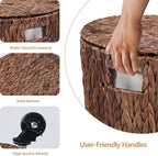 Wimarsbon Round Pouf Ottomans, Handwoven Natural Water Hyacinth Seagrass Pouffe,Outdoor Rattan Stool Accent Seat, Bohemian Coastal Home Decor (Storage Ottoman - Dark Water Hyacinth Braid)