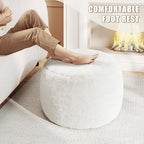 Round Stuffed Pouf Ottoman for Foot Rest, A Round Modern Foam Filled Poufs, Floor Chair for Living Room, Nursery, Dorm, A Soft Modern Foot Stool Perfect to Rest Your Feet (White, 20Inch)