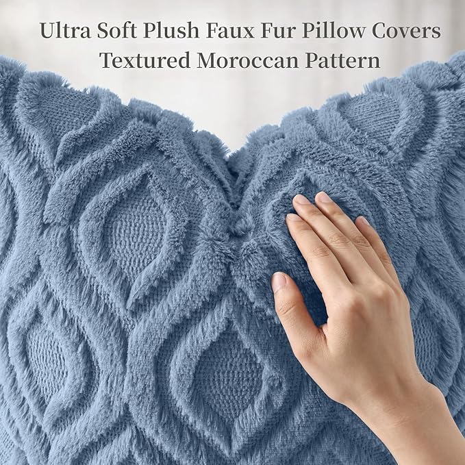 decorUhome Cozy Textured Throw Pillow Covers 18x18 Inch Set of 2, Soft Plush Faux Wool Dusty Blue Accent Couch Pillow Covers for Modern Farmhouse Sofa Bed Living Room