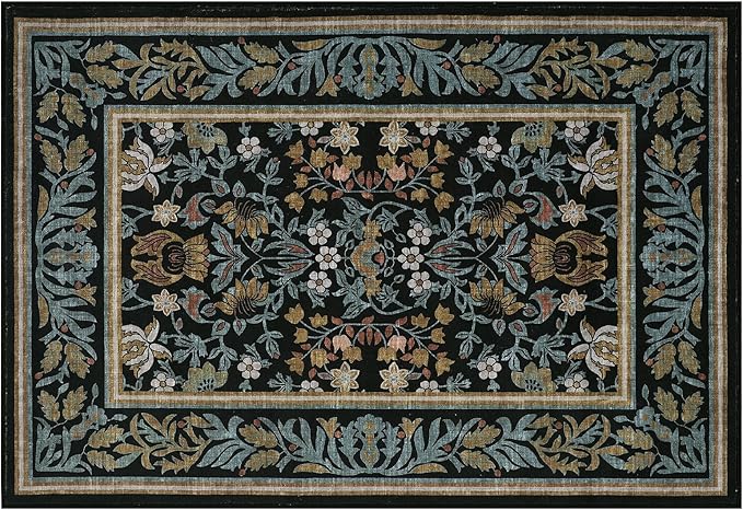 GarveeHome 2x3 Entryway Area Rug Boho Vintage Rugs Non Slip Front Door Rug, Washable Indoor Kitchen Rugs Soft Low-Pile Stain Resistance Small Door Mat for Bedroom Blue Black