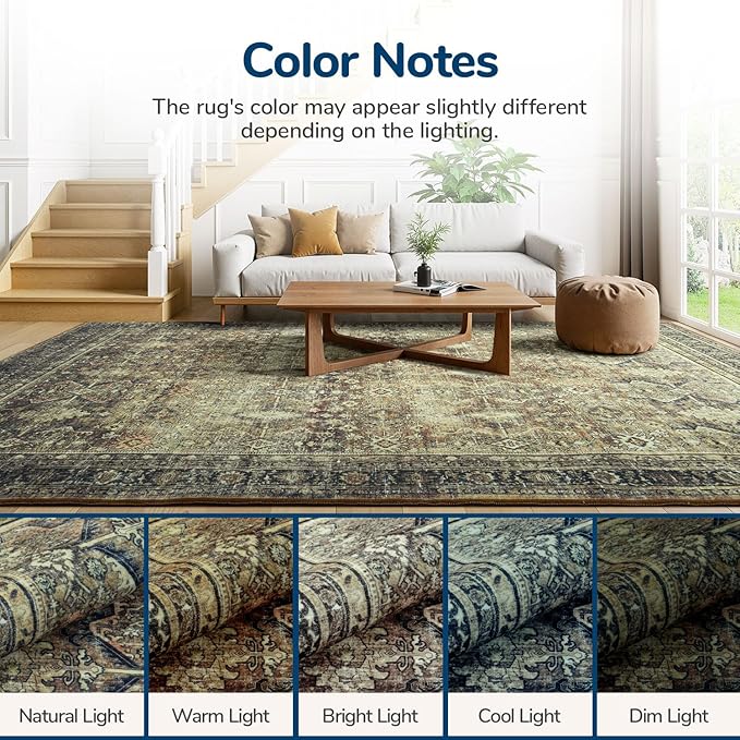 Lessymo Washable Area Rug for Living Room,8x10 Dark Brow Large Rugs with Non-Slip Backing,Soft Boho Carpets for Bedroom Dining Room Nursery Home Office