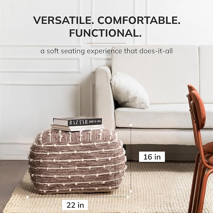 Anji Mountain Pouf Ottoman Foot Rest, Handmade Ottoman Pouf, Comfortable Foot Stool, Decorative Floor Seating for Living Room Decor, Bedroom & Home Décor Accent - Hearth Stitch