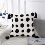PANOD Super Soft Farmhouse Decorative Plush Throw Pillow Covers 24 x 24 Black,Solid Pom pom Tufted with Tassels Modern Accent Boho Square Cushion Cover Pillow Case for Couch Sofa