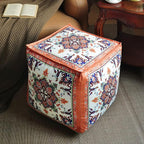 Unstuffed Pouf Cover Ottoman Footrest Bohemian Chenille Foot Stool Floor Bean Bag 18x18x18 Inches for Living Room Bedroom Home Decor (Orange, Cube)