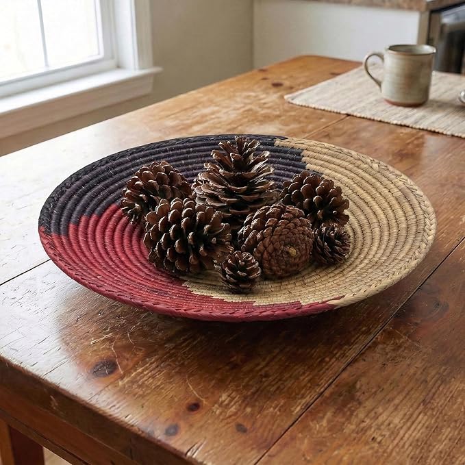 Grain Wares Boho 12 in Handwoven Date Palm Leaf Wall Basket Decor, The Swirl Pattern, Adhesive Strips Included, 1 Basket