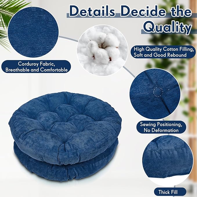 Jerify Floor Pillow Cushions Large Round Square Large Meditation Floor Pillow for Classroom Adult Meditation Picnic Party Seating Learning Daycare School(Round,Navy Blue,4 Pcs)