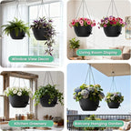 13 Inch 2 Pack Large Self Watering Hanging Planters for Indoor Outdoor Plants, Hanging Plant Pots with Removable 50 Oz Reservoir, Plastic Hanging Basket for Window Porch Garden Balcony, Black