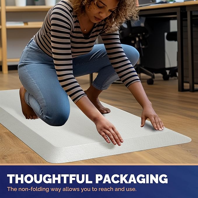 FEATOL Anti Fatigue Mats for Standing, 9/10 Extra Thick Ergonomic Standing Desk Mat, Comfort & Durable Memory Foam Standing Mat at Home,Office All Day (20" x 48", White, 2PC)