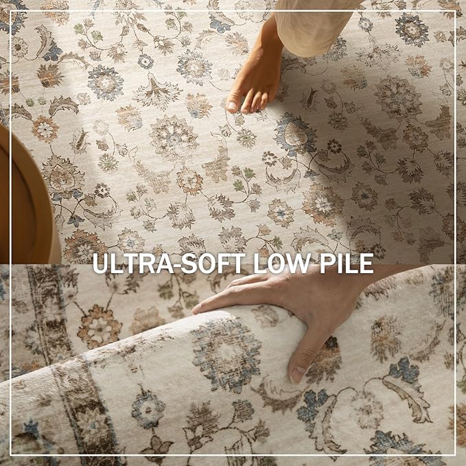 Washable Area Rugs for Living Room: 5x7 Bedroom Rug Boho Vintage Area Rug Stain Resistant Non Slip Low Pile Lightweight Soft Carpets for Dining Room Kitchen Nursery Kids Room Playroom Home Office