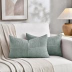 Fancy Homi 2 Packs Grey Blue Lumbar Decorative Throw Pillow Covers 16x28 Inch for Living Room Couch Bed, Rustic Farmhouse Boho Home Decor, Soft Striped Corduroy Rectangle Accent Cushion Case 40x70 cm