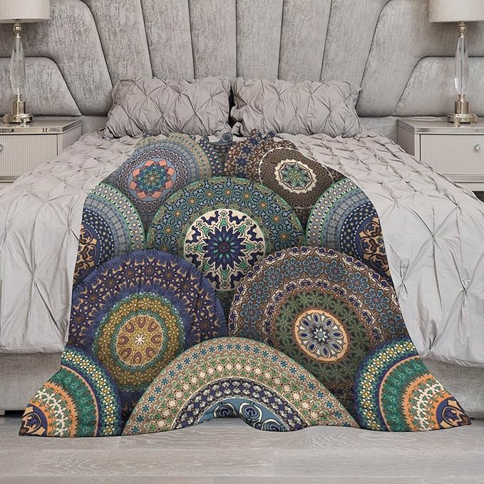Indian Bohemian Throw Blanket Mandala Design Colorful Boho Floral Pattern Paisley Blanket for Sofa Bed Couch Chair Or Dorm 30"x40"