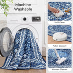 Lofus 6x9 Area Rugs for Living Room, Machine Washable Non-Slip Area Rug, Low Pile Large Rugs for Bedroom, Kitchen, Dining Room, Home Office, Vintage Oriental Print Rug, Dark Blue with White