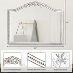 32x42 Inch Ornate Arched Wooden Wall Mirror, Rustic Farmhouse Decorative Mirror for Fireplace, Living Room, Bedroom, Entryway, Bathroom Over Sink