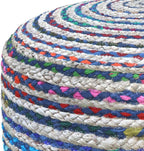 SIMPLIHOME Margo Round Pouf - 20 inch Wide Handwoven Jute and Cotton Braided Ottoman in Blue, Boho-Style Footstool or Extra Seating for Living Room or Bedroom with Polystyrene Bead Filling, Assembled