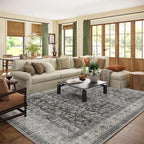 Machine Washable Rugs for Living room: 9x12 bedroom Rug Vintage Boho Area Rug Stain Resistant Non Slip Low Pile Lightweight Soft Carpets for Living room Dining Room Kitchen Nursery Kids Room Farmhouse