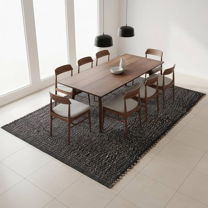 Charcoal Gray 8x10 Cotton Jute Rug Braided Construction - Farmhouse Woven Carpet - Mid-Century Modern Floor Covering for Bedroom Living Room, 8' x 10'