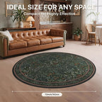 GENIMO Washable 6ft Circle Rug, Vintage Dark Green Floral Round Carpet with Non-Slip Rubber Backing, Soft Area Rug for Living Room, Bedroom, Kitchen, Nursery, Dark Green