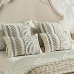 FUTEI Brown Grey Accent Throw Pillow Covers Set of 2, 18x18 Inch Plush Tufted Striped Textured Decorative Cushion Cases for Farmhouse Boho Couch Decor