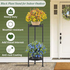 Plant Stand Indoor Outdoor, 2 Tier Iron Plant Stand, 30'' Tall Pedestal Stand Outdoor, Metal Flower Stands for Indoor Plants, Balcony, Living Room