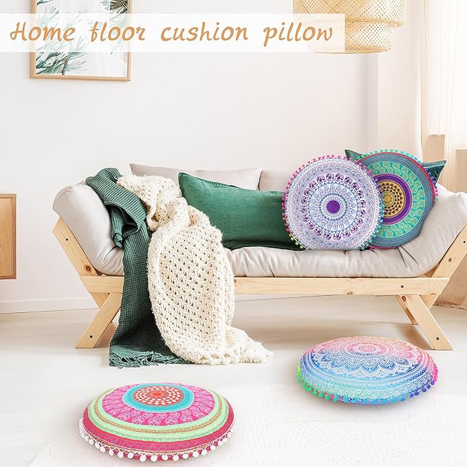 Ganeen 12 Pcs Floor Cushions for Classroom 16'' Boho Kids Seating Pillow Flexible Floor Cushions Meditation Pillows for Toddler Sitting Home School Classroom Kindergarten Daycare Nursery(Round)