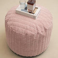 Round Stuffed Pouf Ottoman for Foot Rest, Storage Ottoman Pouf Foot Stool Cushion, Faux Fur Poufs with Foam Chunk Filling, 20 X 15 Inch Floor Chair for Living Room Bedroom Home Decor, Pink