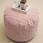 Round Stuffed Pouf Ottoman for Foot Rest, Storage Ottoman Pouf Foot Stool Cushion, Faux Fur Poufs with Foam Chunk Filling, 26 X 18 Inch Floor Chair for Living Room Bedroom Home Decor, Pink