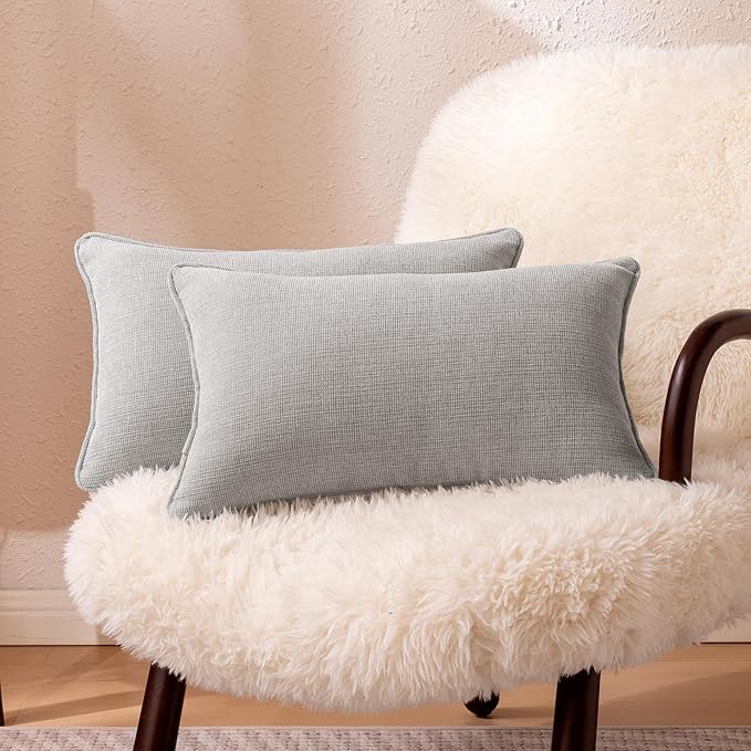 Amazon Basics Faux Linen Throw Pillow Covers with Hidden Zipper Closure, 12 × 20in, Light Gray, Pack of 2