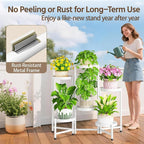 LASZOLA 6 Tiered Folding Plant Stand Indoor for Multiple Large Planter, Tall Heavy Duty Adjustable Rack with Rust Proof 10 Inch Wide Tray, Sturdy Vertical Tree Organizer for Narrow Inside Floor, White