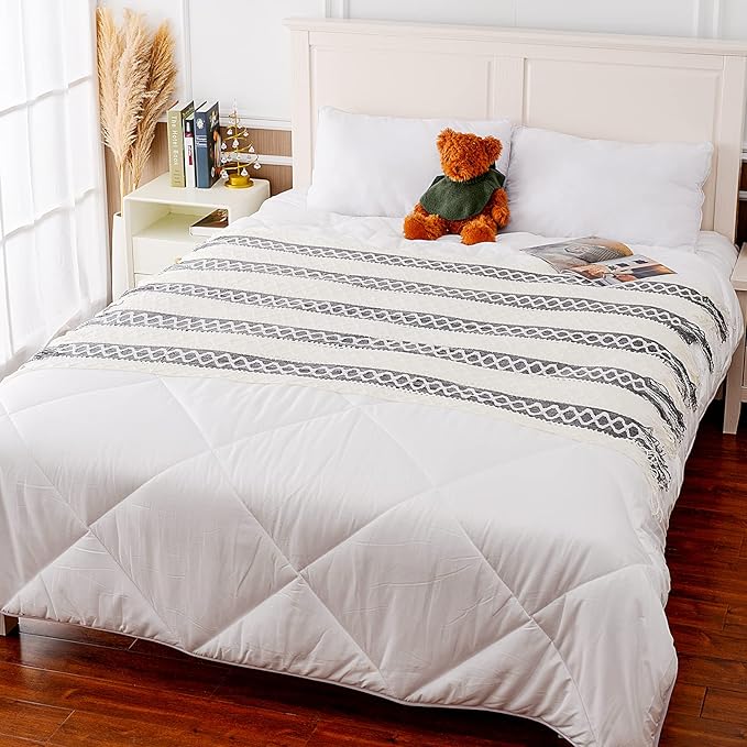 Quinnsus Knit Soft Lightweight Decorative Bed Throw Blankets, Jacquard Textured Boho Summer Throw Blanket with Tassels for Bed, Sofa and Living Room (Grey, 50 x 60 inches)
