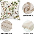 Chinoiserie Pillow Covers 18x18 Inch Set of 2 Green Floral Bird Throw Pillows Vintage Flower Decorations Pillow Cases Outdoor Chinoiserie Decor Farmhouse Linen Cushion Cover for Couch Home