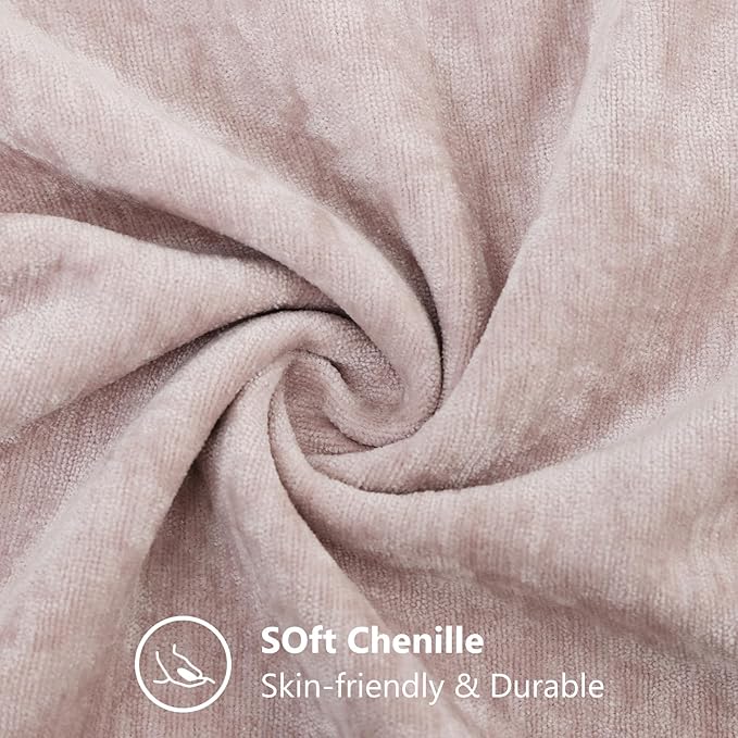 decorUhome Chenille Blush Pink Valentine’s Day Spring Euro Sham Throw Pillow Covers 24x24 Inch Set of 2, Decorative Soft Couch Pillow Covers Solid Accent Farmhouse Neutral Square Pillow Cases for Sofa