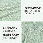 Superior Fleece Boho Jacquard Blanket, Decorative Blankets for Bedroom, Sofa, Fuzzy, Plush, Fluffy, Soft, Cute Room Decor, Beautiful Cover, Comfort Essentials, Arctic Collection, King, Sea Foam