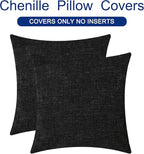 CaliTime Throw Pillow Covers Decorative 16 X 16 Inches Pack of 2 Cozy Chenille Cushion Cases for Couch Sofa Bed Living Room Home Black