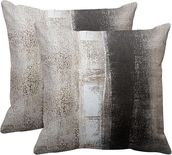 Emvency Set of 2 Brown Beige Painting Throw Pillow Covers Contemporary Abstract Design Retro Decorative Pillow Case Home Decor Standard Square 18x18 Inch Cushion Pillowcase