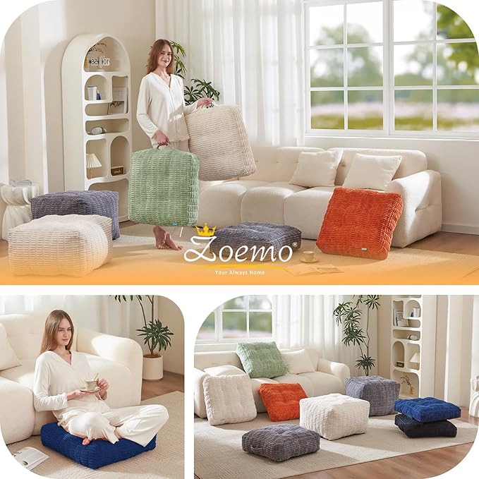Floor Pillow Cushion for Adults, Meditation Cushion Pillow, Large Square Floor Sitting, for Tatami Living Room or Yoga, 22x22 Inch