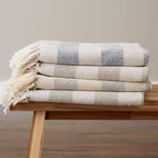 DII Rustic Farmhouse Cotton Cabana Striped Blanket Throw with Fringe, 50 x 60 - Cabana Striped Off-White with French Blue