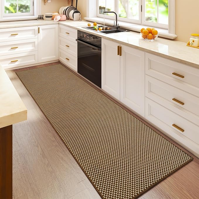 2x6 ft Kitchen Runner Rugs Mat Non Slip Woven Runners for Hallways Washable, Soft Long Entryway Laundry Hall Floor Runner Carpet for Indoor Backdoor Bedroom Living Room, Dark Brown/Coffee
