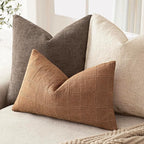 Foindtower Set of 2 Decorative Linen Check Throw Pillow Covers Neutral Farmhouse Lumbar Cushion Covers Modern Boho Home Decor for Sofa Chair Couch Bedroom Living Room,12×24 Inch,Brick