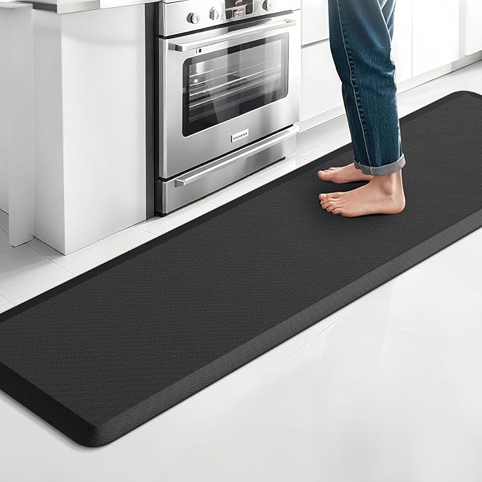 Extra Large Kitchen Mat Rug, Floor Comfort Mat with Non-Slip Bottom, Waterproof & Stain Resistant & Easy Clean, Standing Desk Mat for Kitchen, Sink, Office (17.3''x60'', Black)