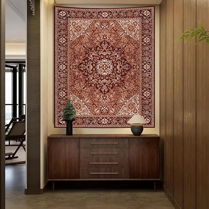 Apdidl Boho Mandala Hippie Wall Tapestry for Bedroom Aesthetic, Indian Bohemian Floral Tapestries Blanket Art Decor, Vintage Orange Fabric Vertical Wall Hanging for Living Room Dorm 36" X 48"