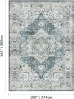 Lessymo Large Area Rugs 9x12 for Living Room, Soft Washable Rug for Bedroom Dining Room Nursery Room Farmhouse, Boho Non Slip Low Plie Carpet Vintage Floral Design, Blue Grey/Beige