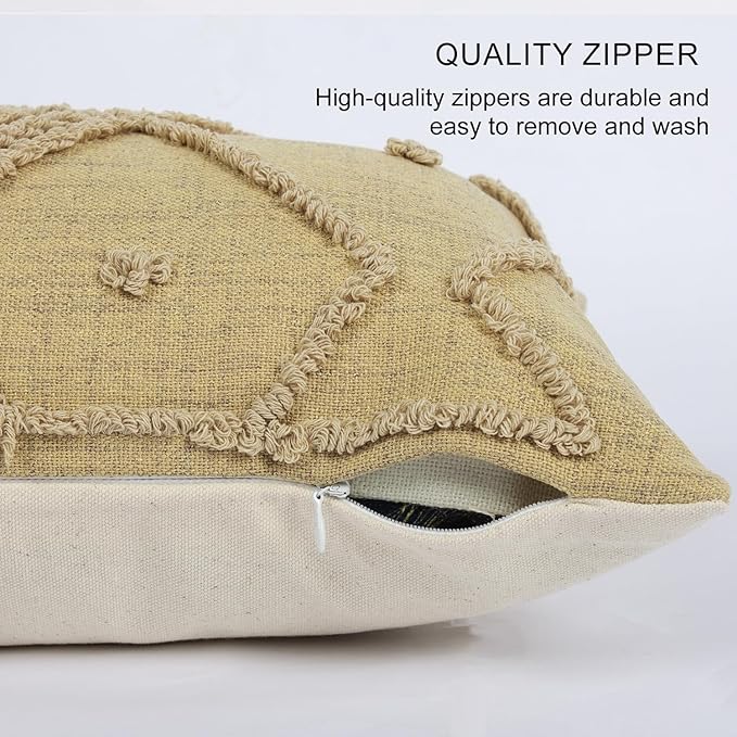 Boho Geometric Textured Lumbar Pillow Cover 12x 20, Woven Tufted Neutral Decorative Linen Pillow Cushion Case, Farmhouse Home Decor for Outdoor Couch Bedroom Car Sage Green