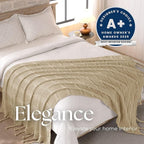 Boho Knitted Chenille Blanket with Tassels - Lightweight & Soft All-Season Throw - 3D Classic Pattern for Living Room Bedroom Couch, Sandy Beige, King 90"x108"