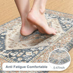 KIMODE Anti Fatigue Kitchen Mats for Floor, Boho Kitchen Rugs Sets of 2, Non Slip Waterproof Kitchen Floor Mat, Ergonomic Cushioned Standing Mat for Sink Laundry Desk Blue Glod 20"x59"+20"x32"