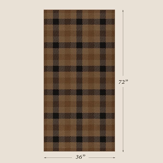 Neutral 3x6 Area Rug Indoor Entrance - Easy Jute Brown Checkered Rug for Entryway, Kitchen, Small Living Room, Earthy & Coffee Rustic Accent Décor