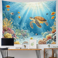 HVEST Blue Ocean Sea Turtle Tapestry Coastal Under the Sea Tropical Fish Coral Wall Tapestry for Bedroom Underwater World Sea Life Tapestries Wall Art Decor for Living Room Dorm, 51L x 59W Inches