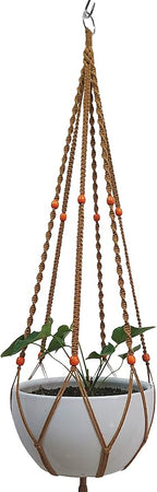 Plant Hanger Macrame Cotton 6 Legs 51 Inches for Indoor Outdoor, Living Room, Kitchen, Deck, Patio, High and Low Ceiling with Size of 10-12 inches Without The Pot (Brown)
